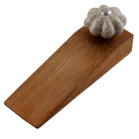 Cream Crackle Ceramic Melon Wooden Door Stopper